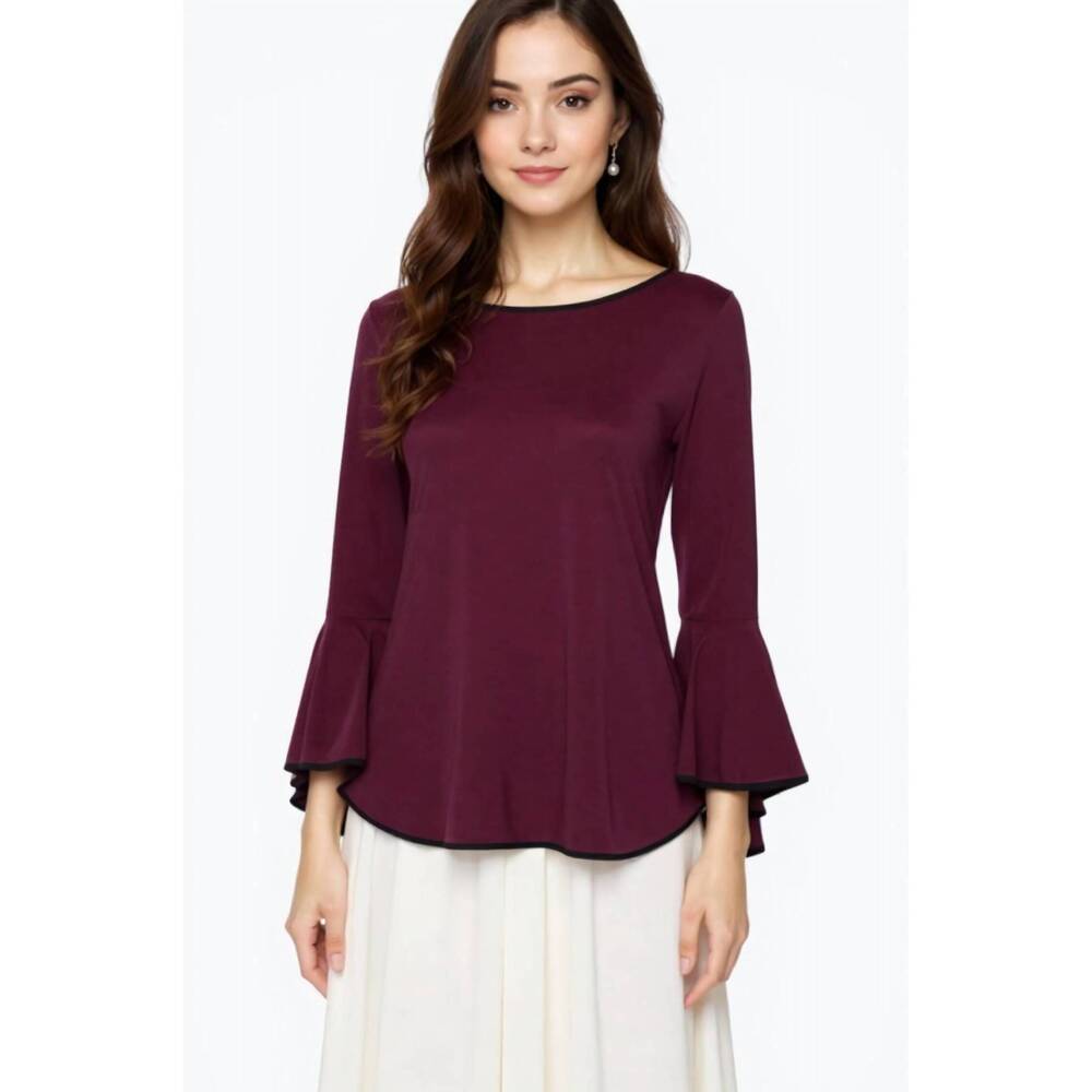 NEW SAM & JESS elegant bell sleeve top in burgundy